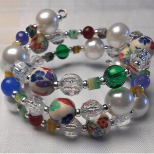 Handmade jewelry set with memory wire bracelets and earrings